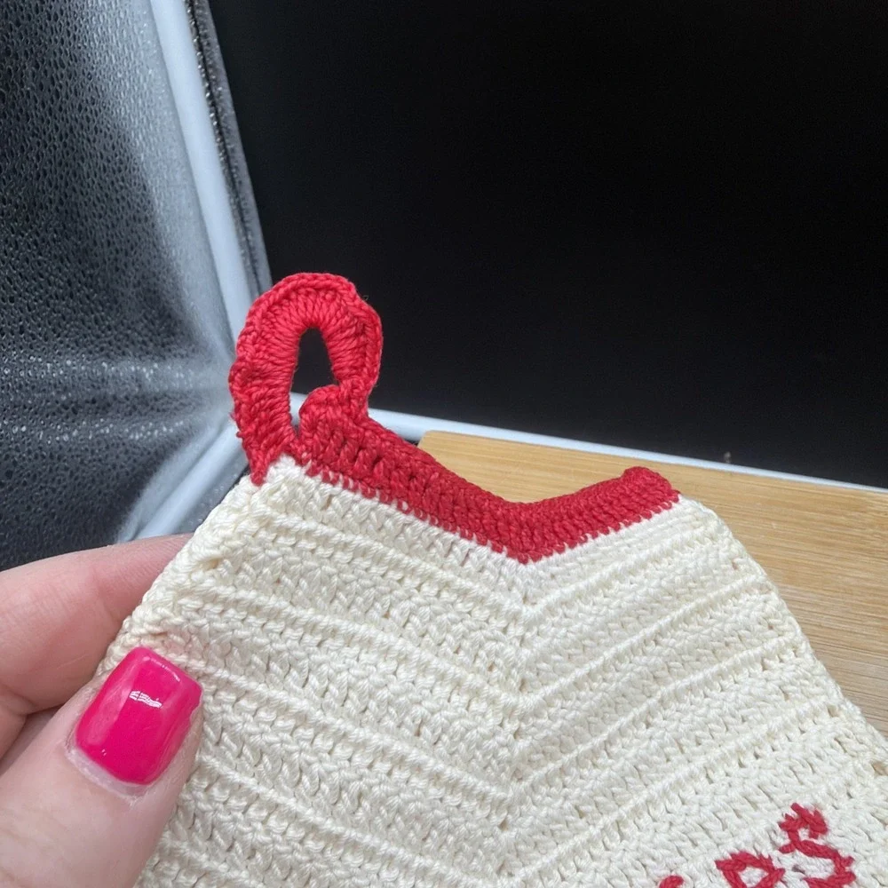 VTG His & Hers Crochet Pot Holders Hot Pads Shorts Panties Red White Kitschy